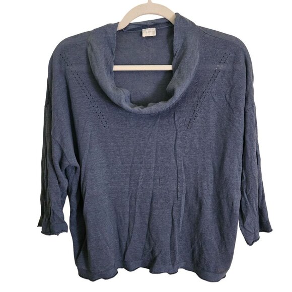 Poetry Linen Cotton Steel Blue Lightweight Cowl Neck 3/4 Sleeve Sweater Size 8 - Picture 1 of 4